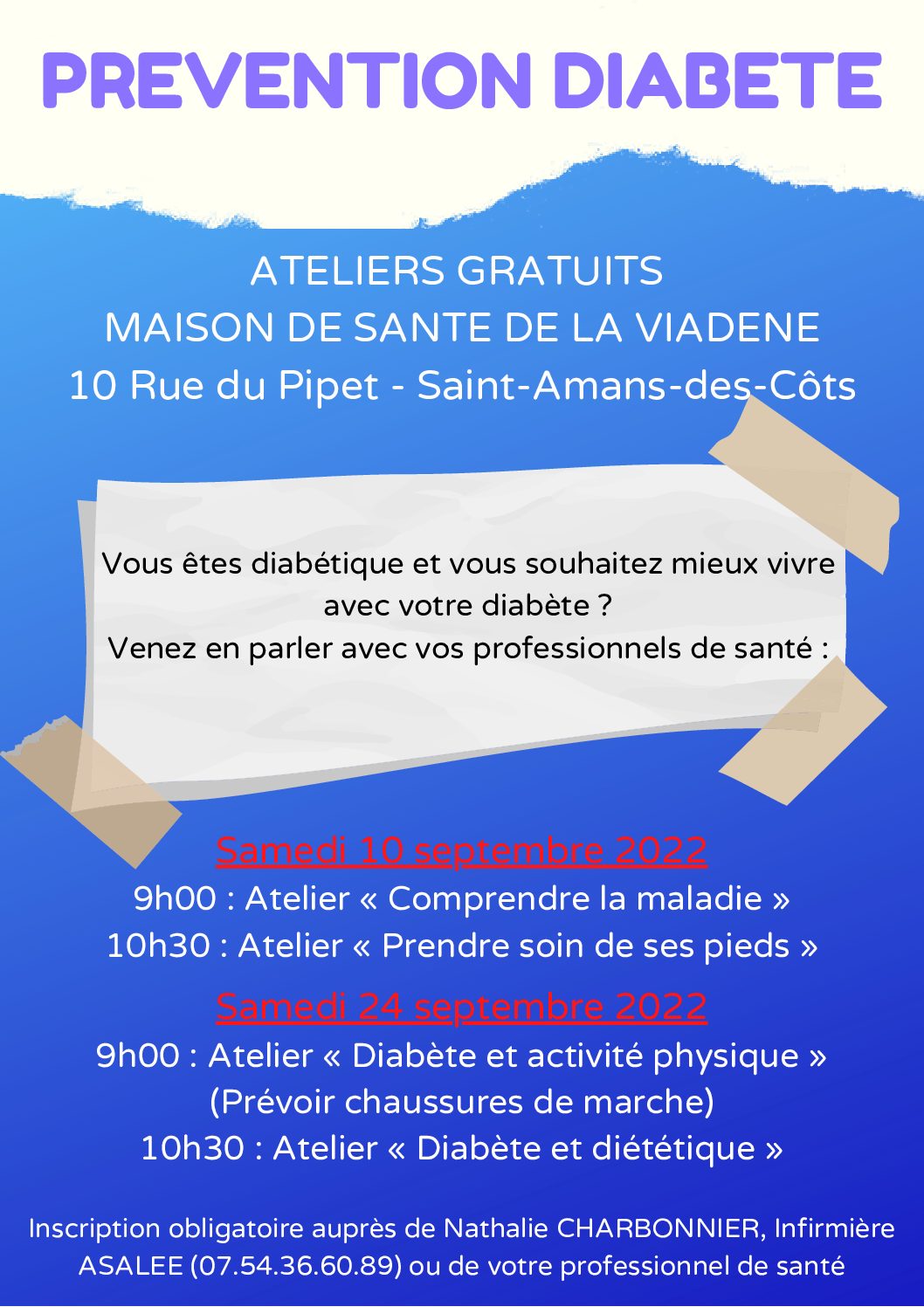 Ateliers Diabète à St Amans : 10 & 24 septembre 2022 !