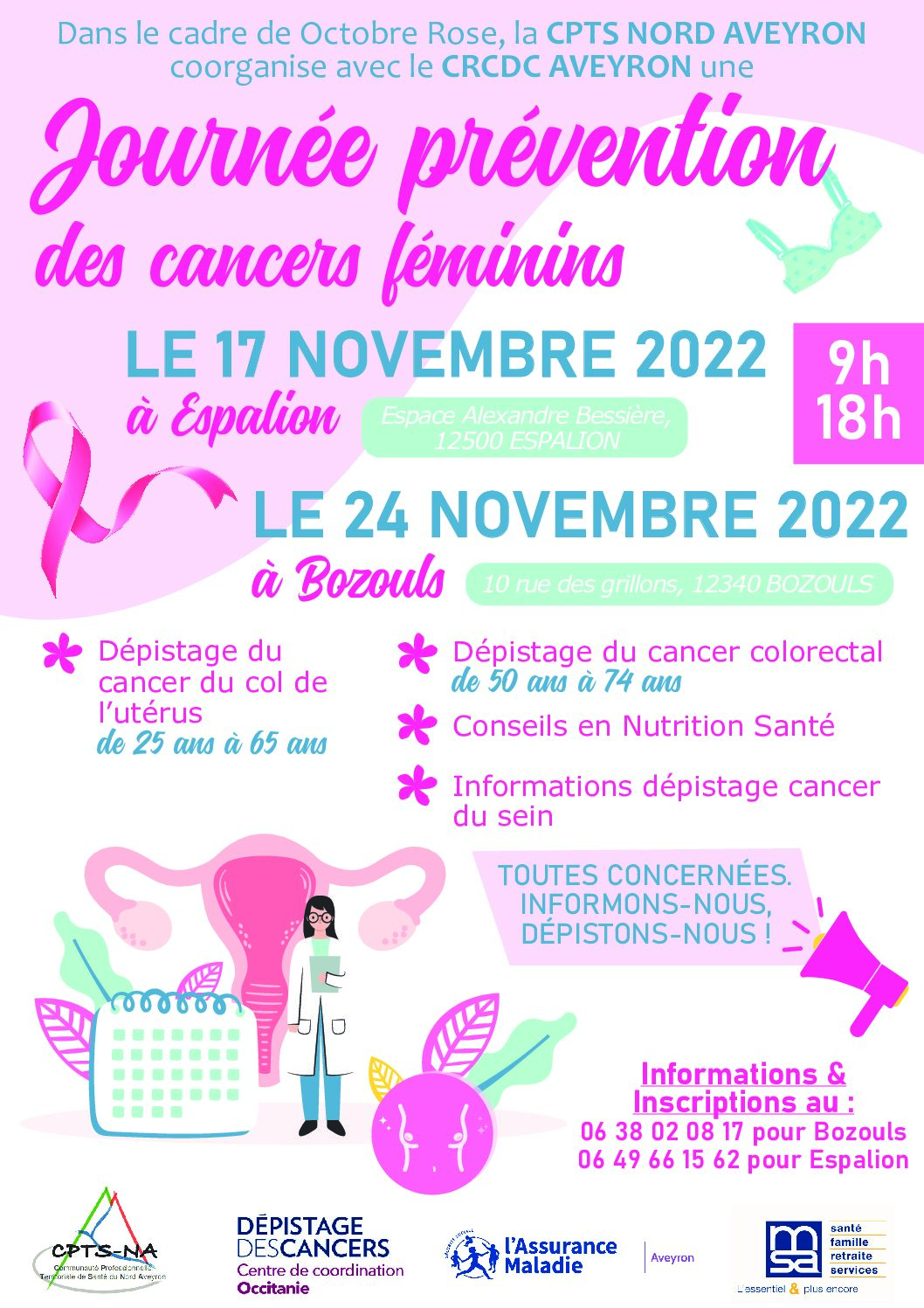 Journées dépistage des cancers féminins à Bozouls et Espalion !