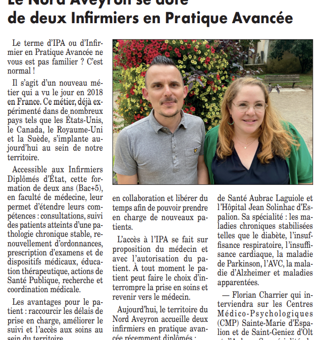 Deux nouveaux infirmiers en pratique avancée en Nord Aveyron !