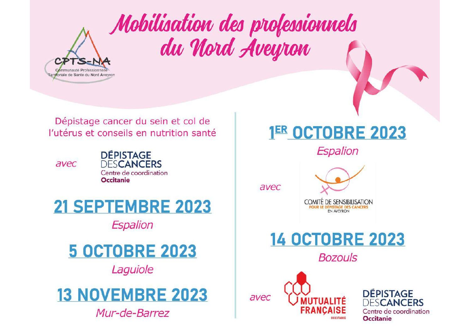 Journées prévention des cancers féminins en Nord Aveyron