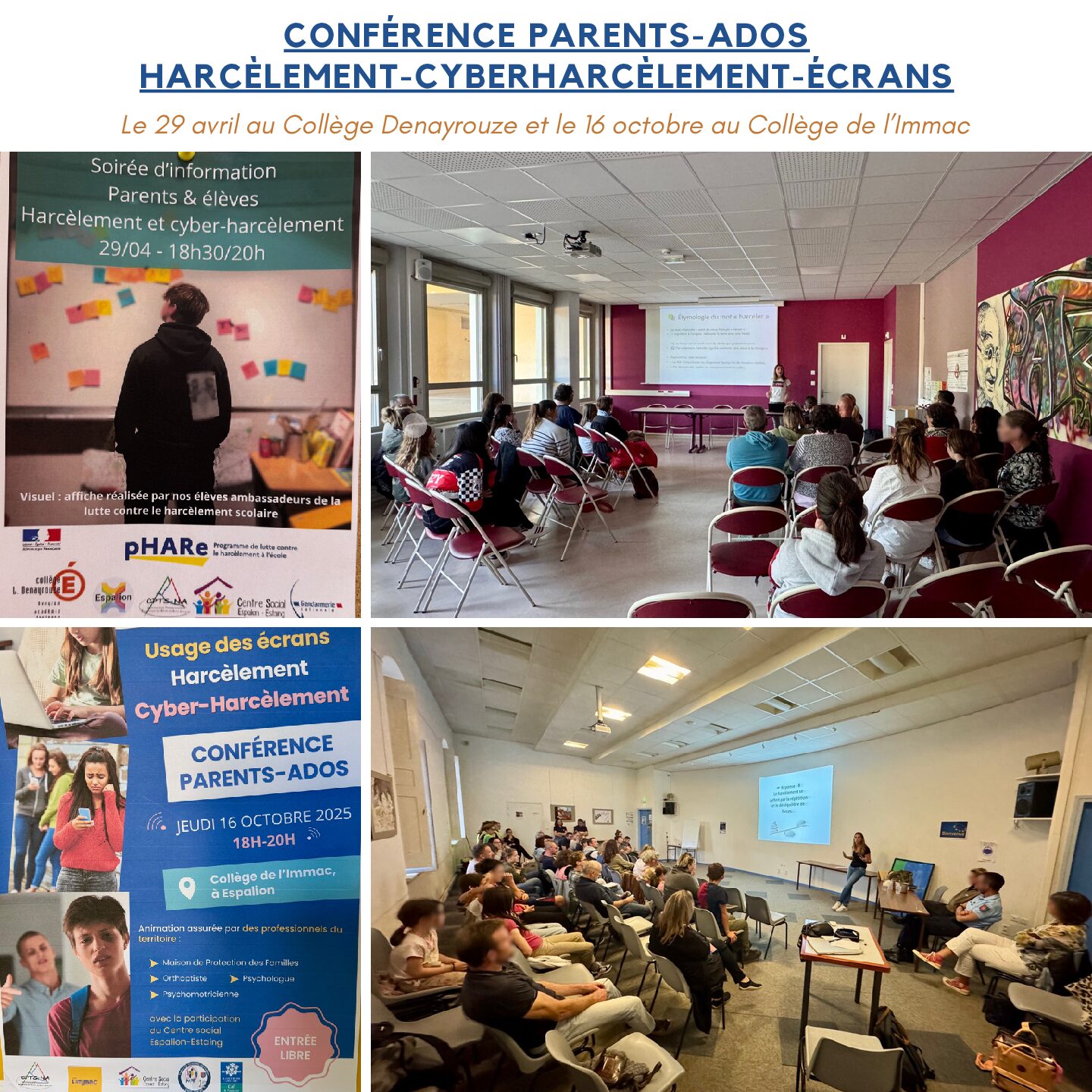 Harcèlement-Cyberharcèlement-Usages des écrans, dans les collèges